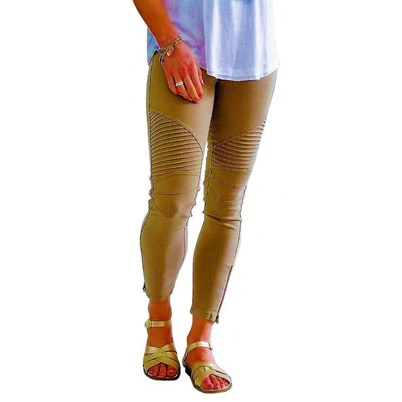 Ankle Zip Moto Jeggings Khaki Tan 